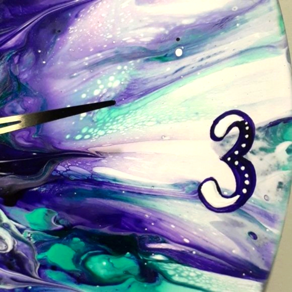 Hand Crafted Vinyl Record Clock Repurposed Upcycled Acrylic Fluid Art Wall Art - Picture 7 of 10